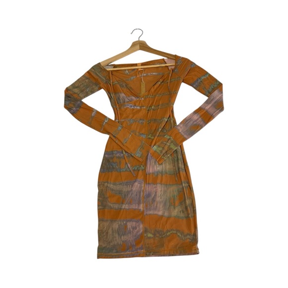 SKIMS Jelly Sheer Off Shoulder Tie Dye Mesh Mini Dress Women’s Small Rare NWT - Picture 3 of 14